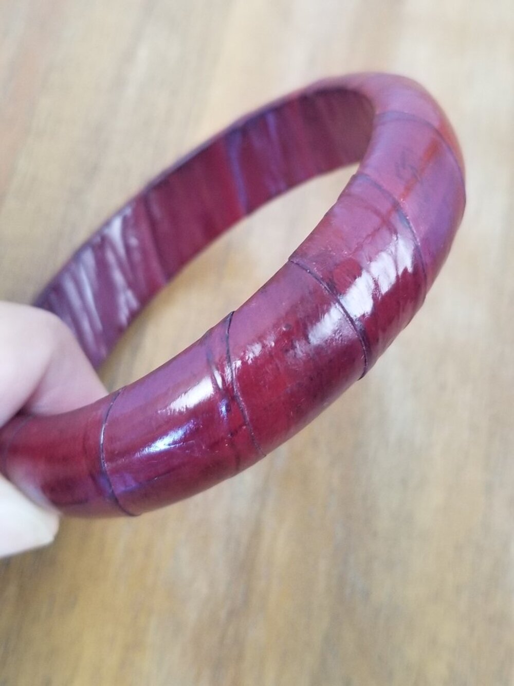 Bangle Bracelet Oxblood Red Leather Eel Skin Wrapped Vintage